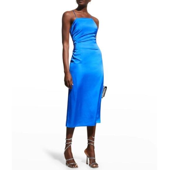 Milly Electra Blue Silk Satin Sleeveless Slip Midi Dress 2 - Picture 1 of 5